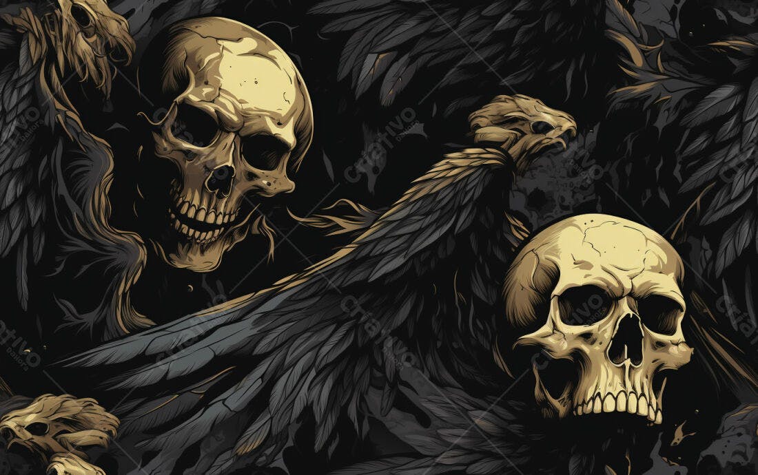 Textura Caveiras e Asas para Fundo Escuro