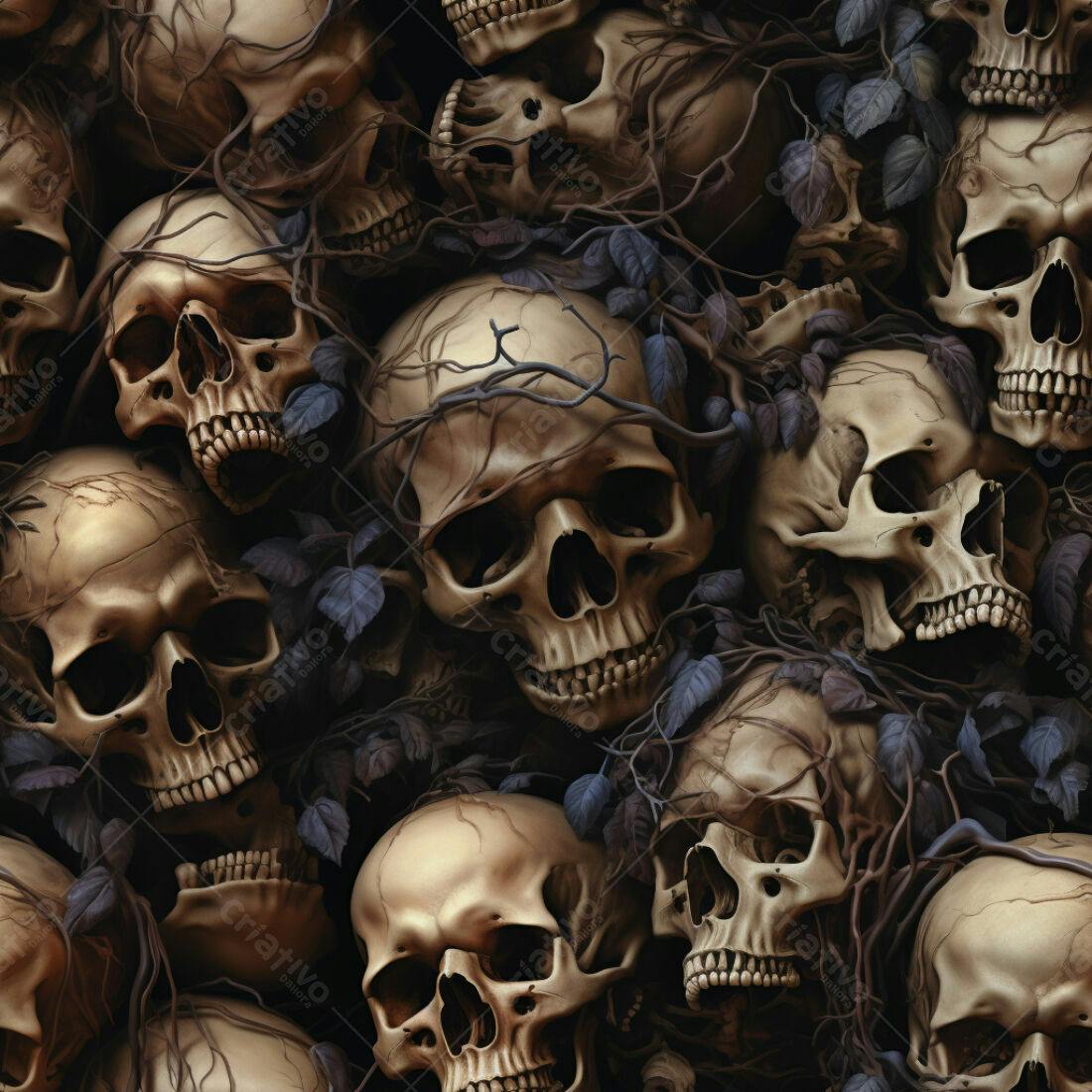 Textura Caveira e Trepadeiras para Fundo de Terror