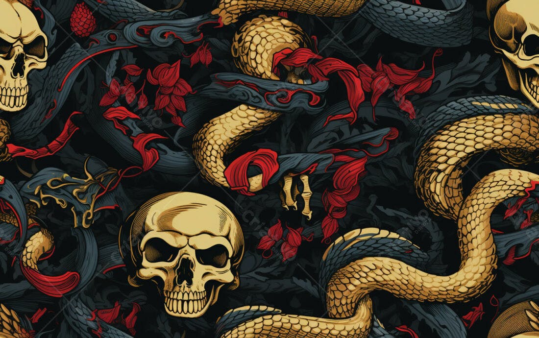 Textura Cobra e Caveiras para Fundo Escuro