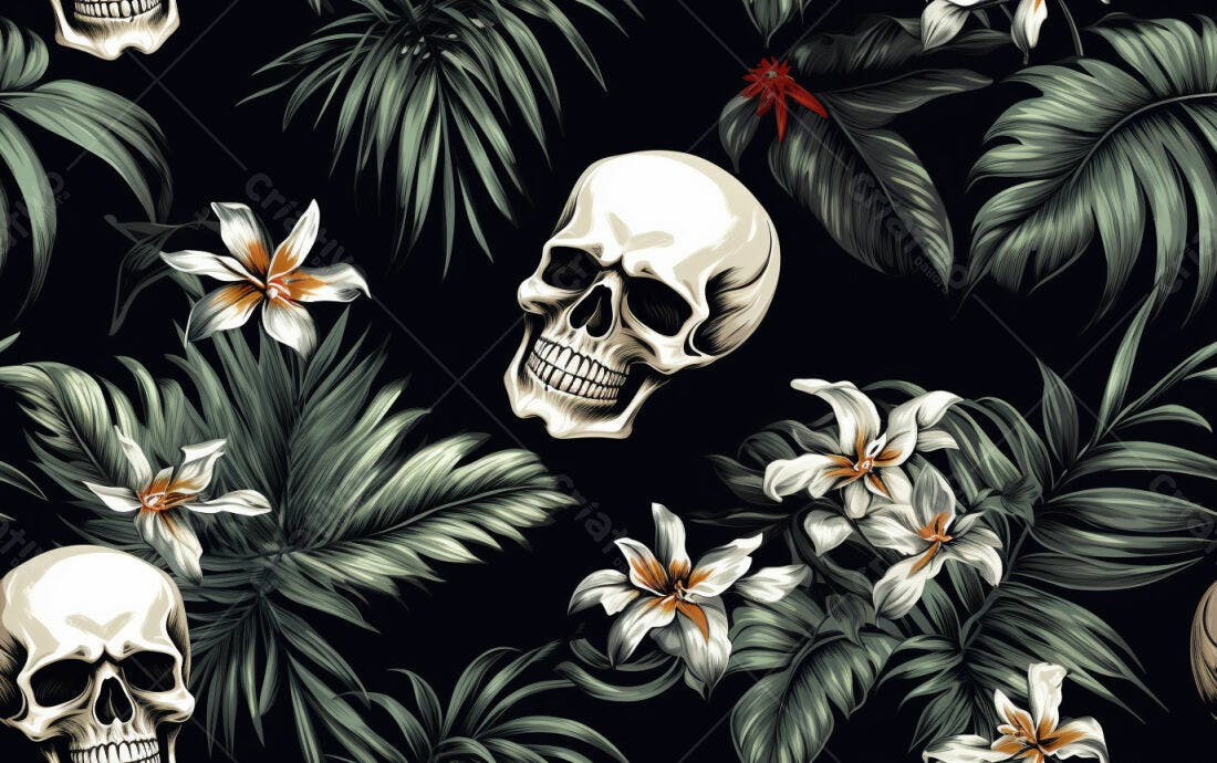 Textura caveiras tropicais para estampa