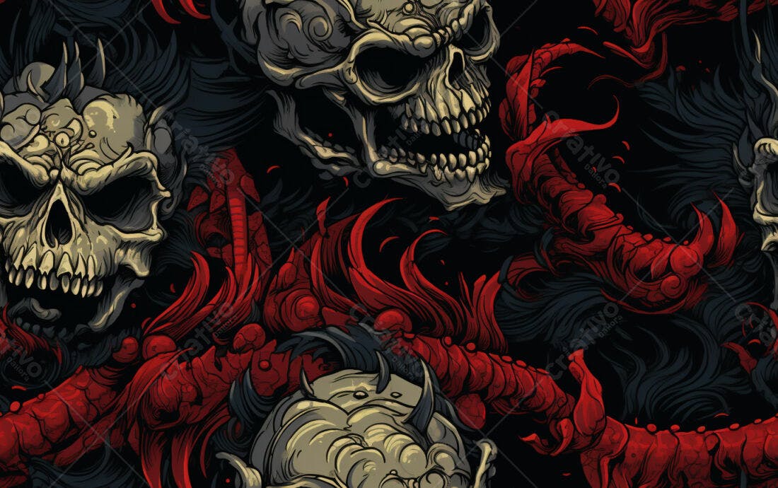 Textura Caveiras e Enfeites Vermelhos para Fundo Escuro