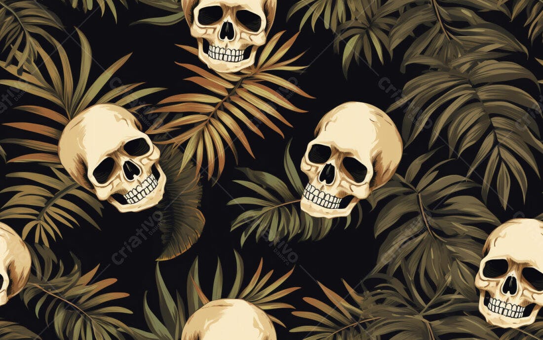 Textura caveiras tropicais para fundo escuro