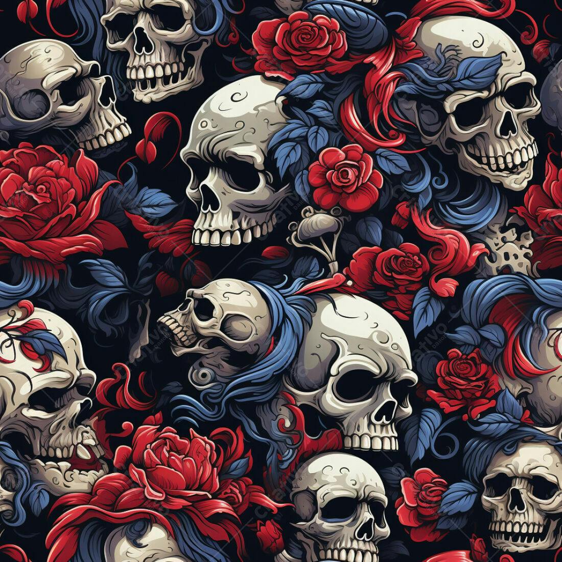 Textura caveiras e rosas para fundo gótico