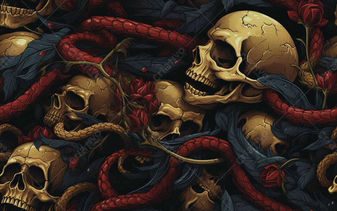 Textura caveiras e cobras para fundo dark