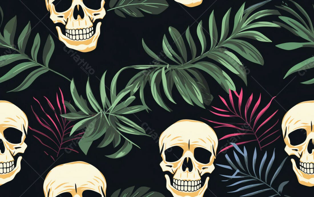 Textura caveiras tropicais para papel de parede