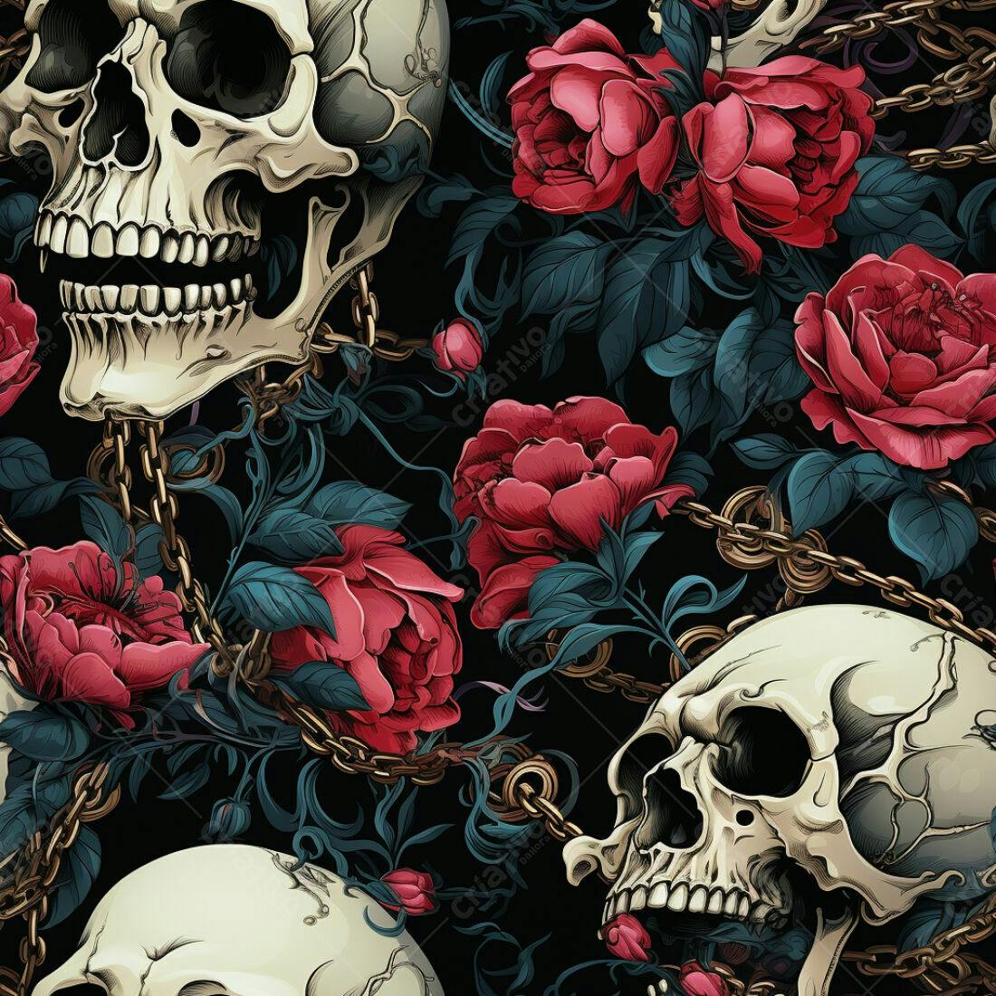 Textura caveiras e rosas para fundo dark