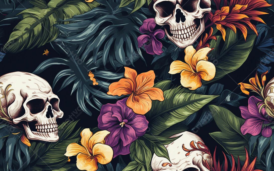 Textura floral caveira tropical para fundo