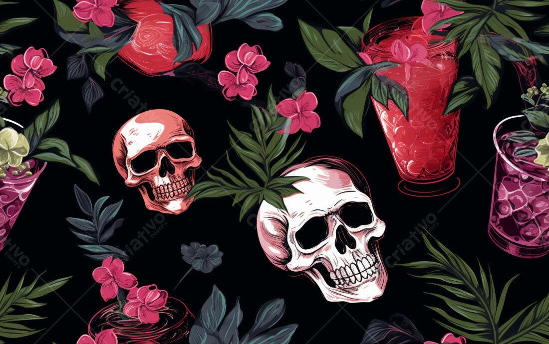 Textura caveiras tropicais para fundo escuro