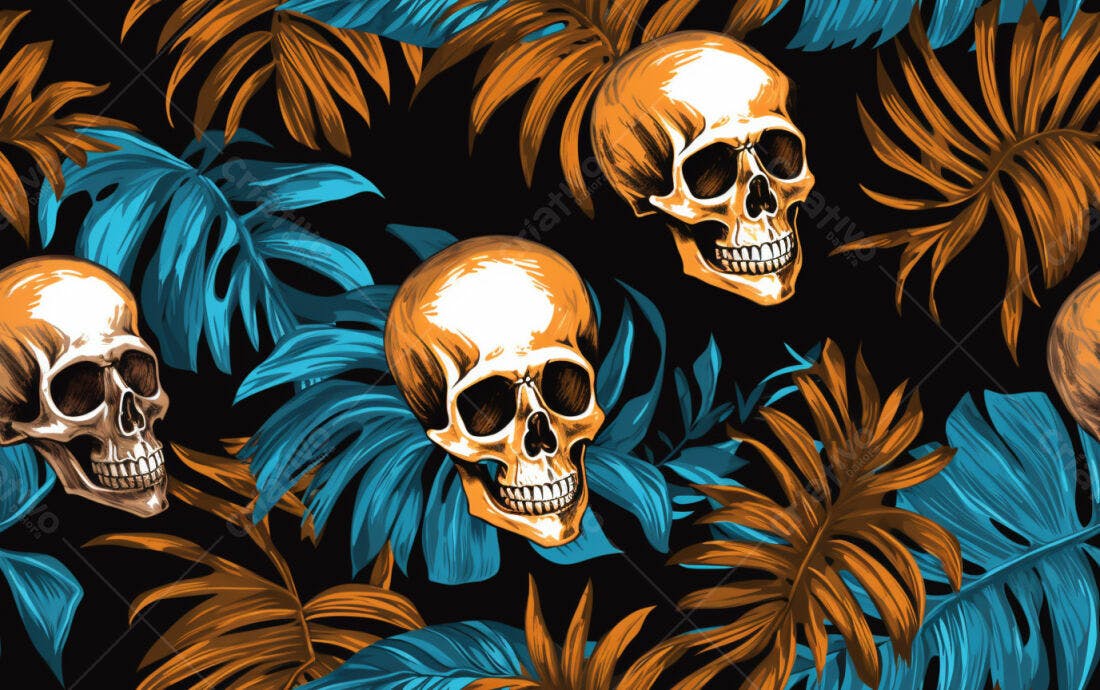 Textura Caveiras Tropicais para Papel de Parede