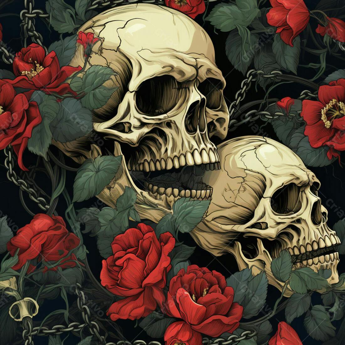 Textura caveiras e rosas para fundo dark
