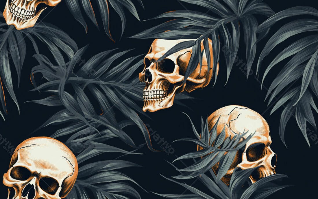 Textura caveiras tropicais para papel de parede