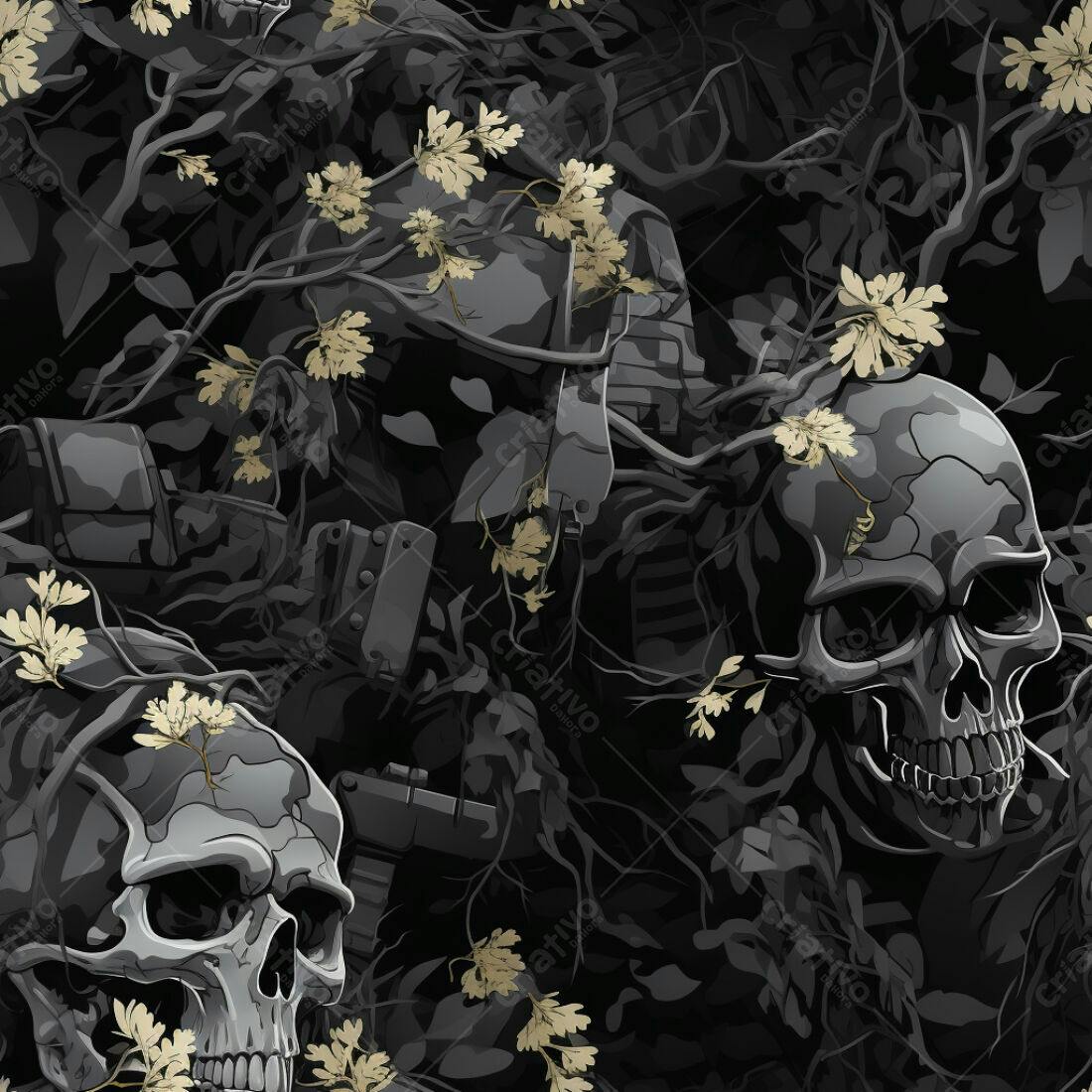 Textura camuflagem escura com caveiras para jogos