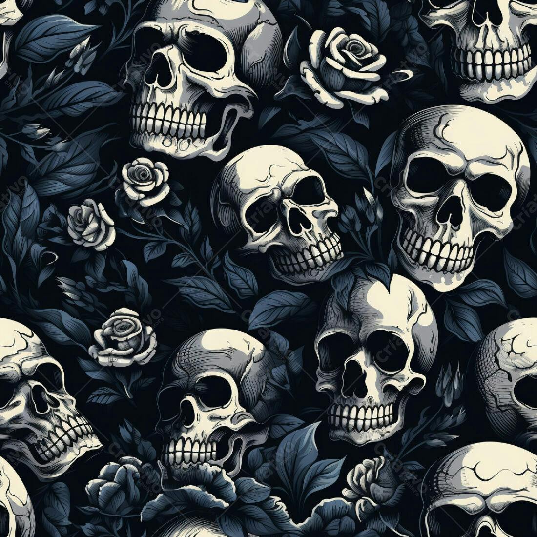 Textura Caveira e Rosas para Fundo Escuro