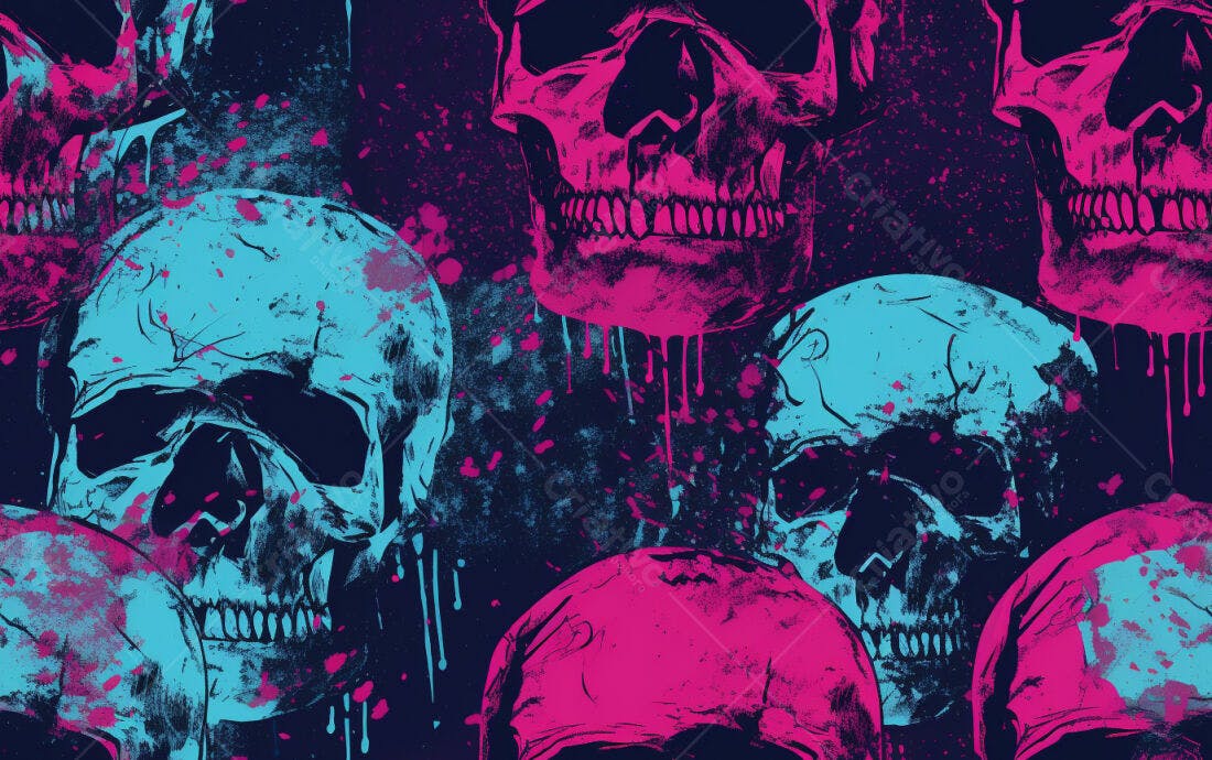 Textura Caveiras Neon para Fundo