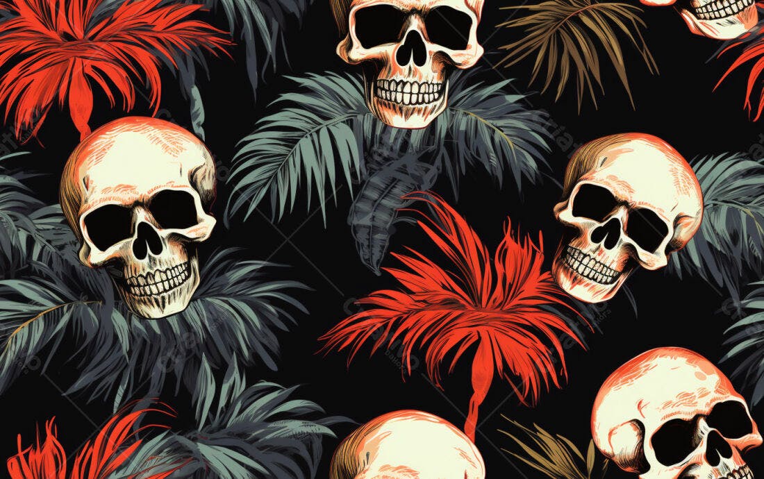 Textura caveiras tropicais para fundo escuro
