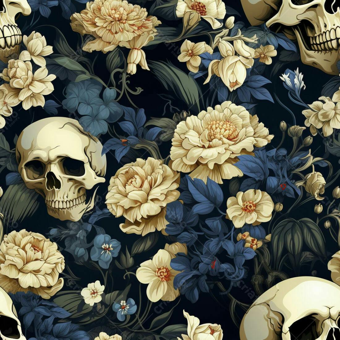 Textura Floral Caveira para Papel de Parede