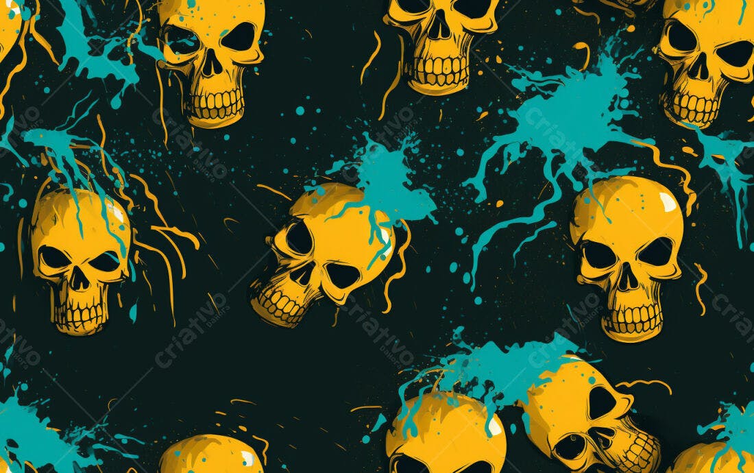 Textura caveiras amarelas e respingos para fundo