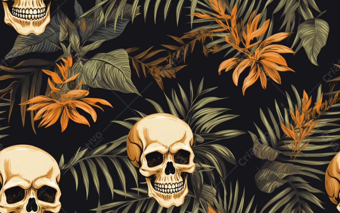 Textura caveiras tropicais para papel de parede
