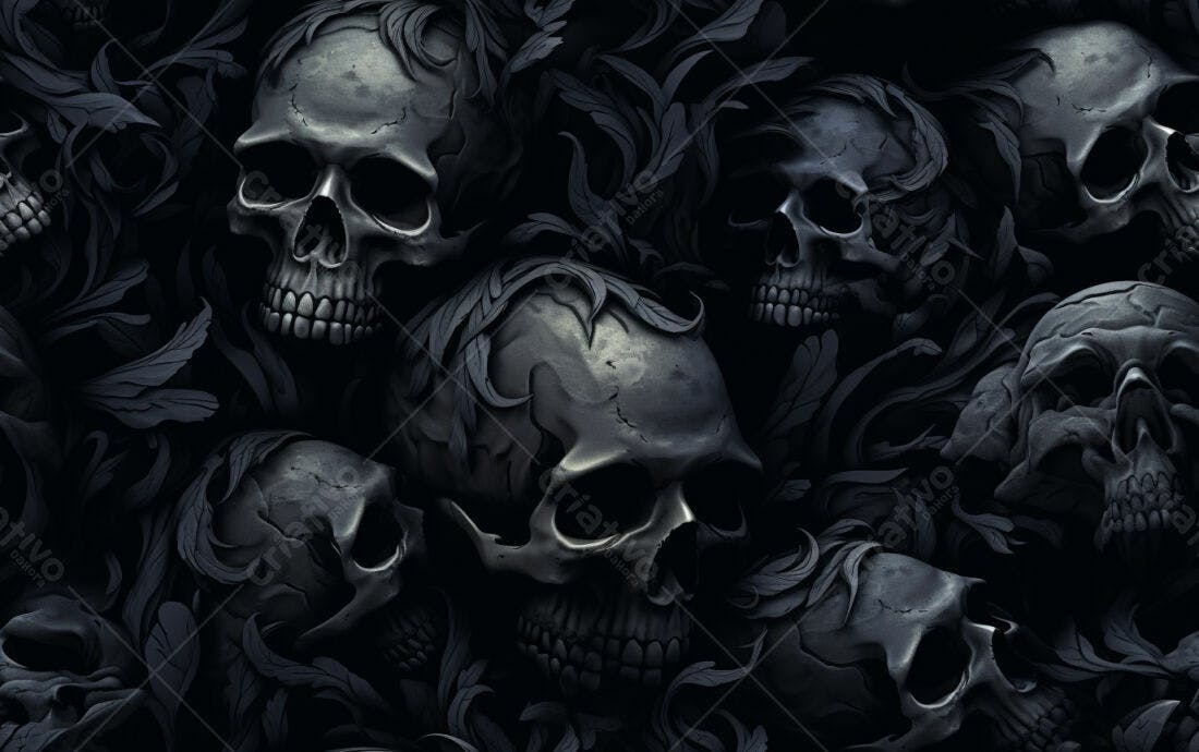Textura Caveiras e Folhas para Fundo Escuro
