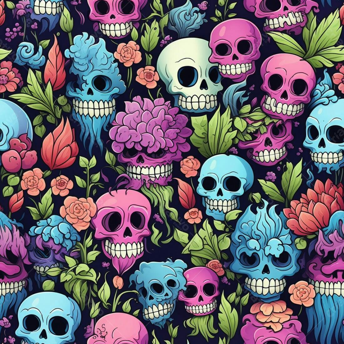 Textura Caveiras e Flores para Fundo