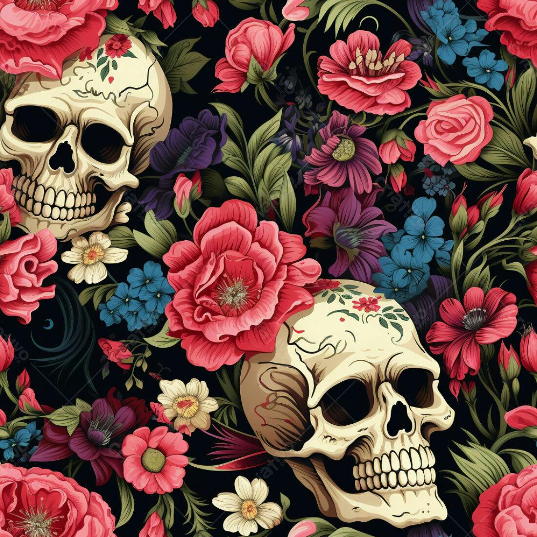 Textura caveira floral para papel de parede