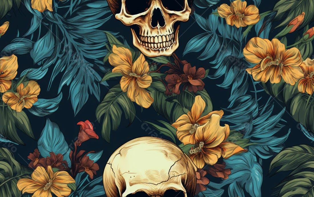 Textura caveiras tropicais para fundo escuro