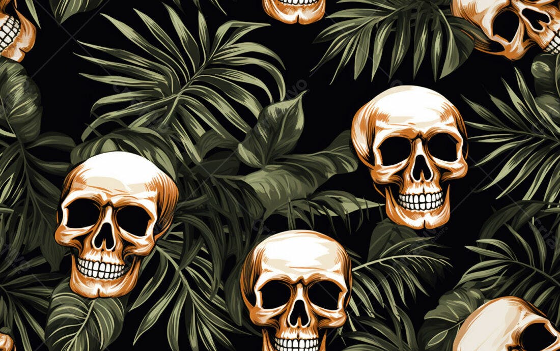 Textura Caveiras Tropicais para Papel de Parede