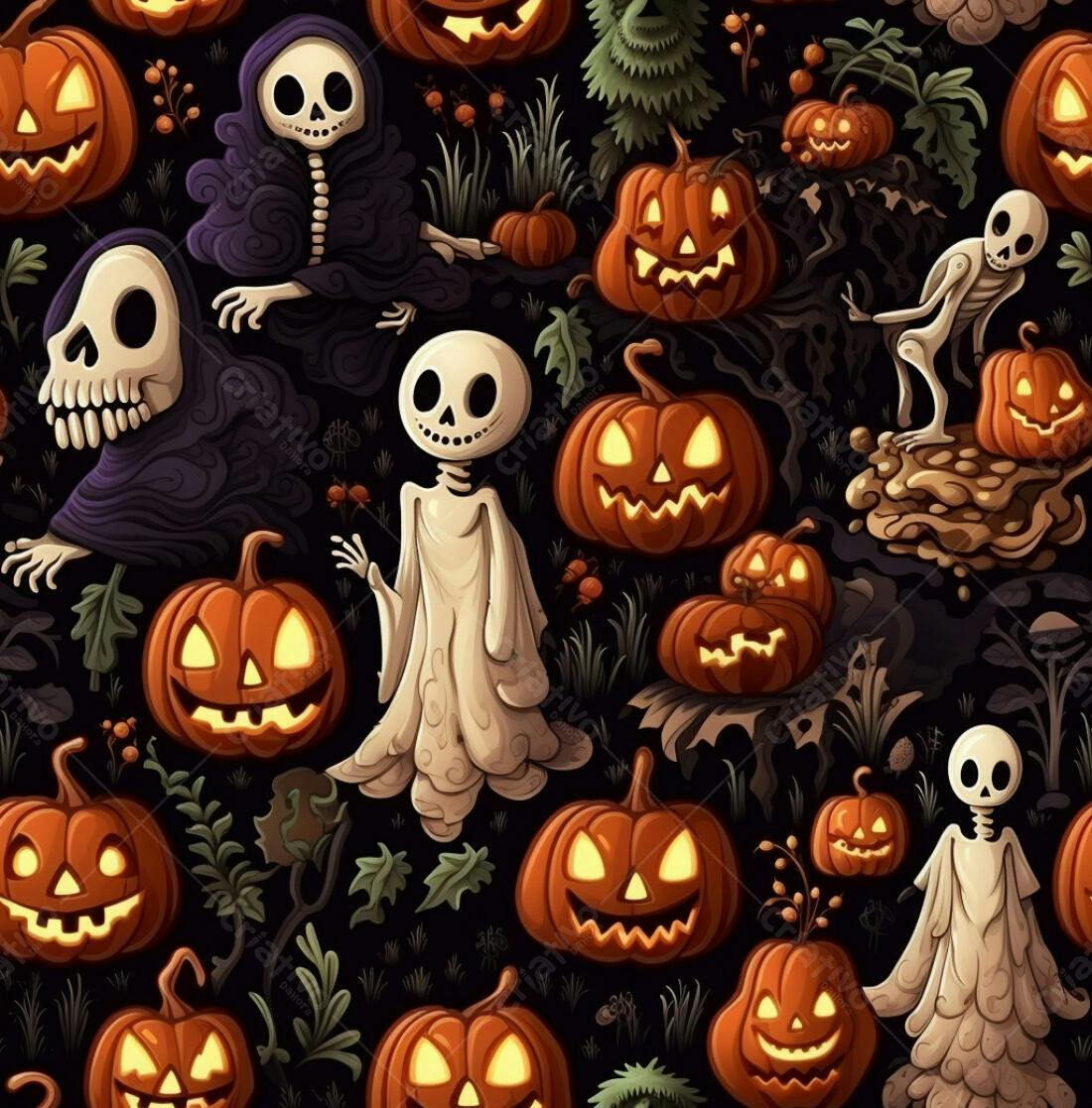 Textura Halloween Abóboras Fantasmas para Fundo