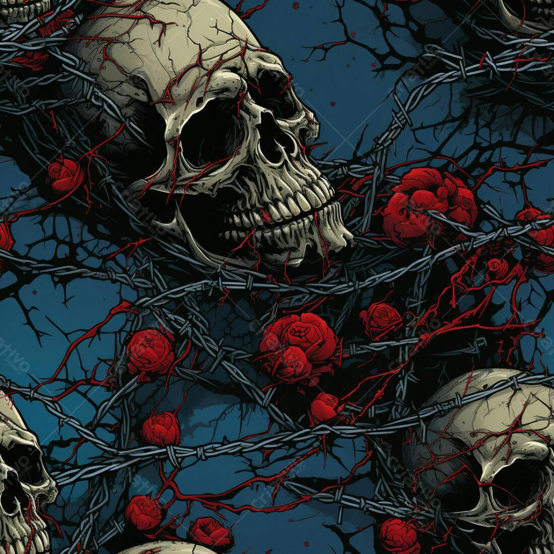 Textura Caveira e Rosas para Fundo Escuro