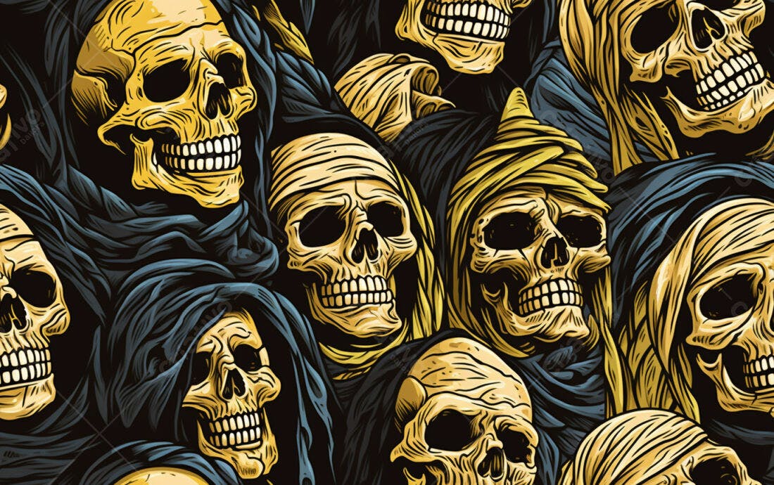 Textura Caveiras Envelopadas para Fundo de Terror