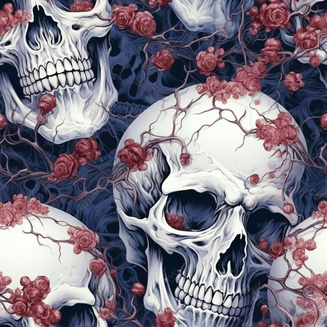 Textura caveiras e rosas para fundo sombrio