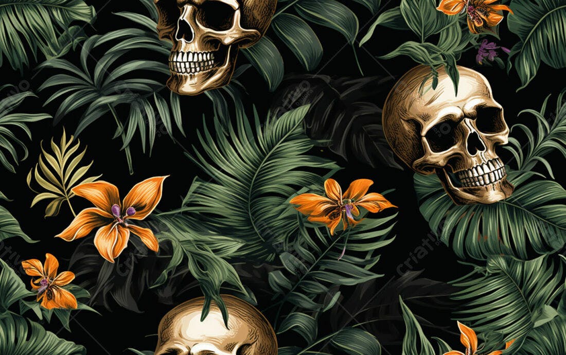 Textura caveiras tropicais para papel de parede