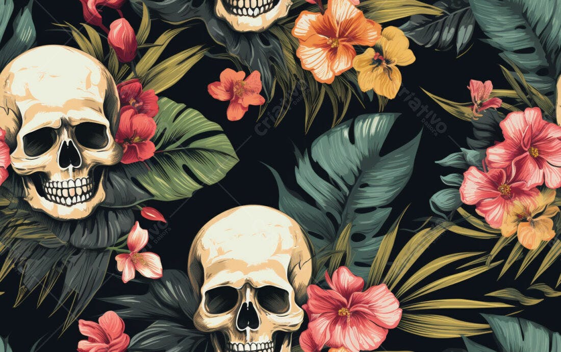 Textura Caveiras Tropicais para Fundo Escuro