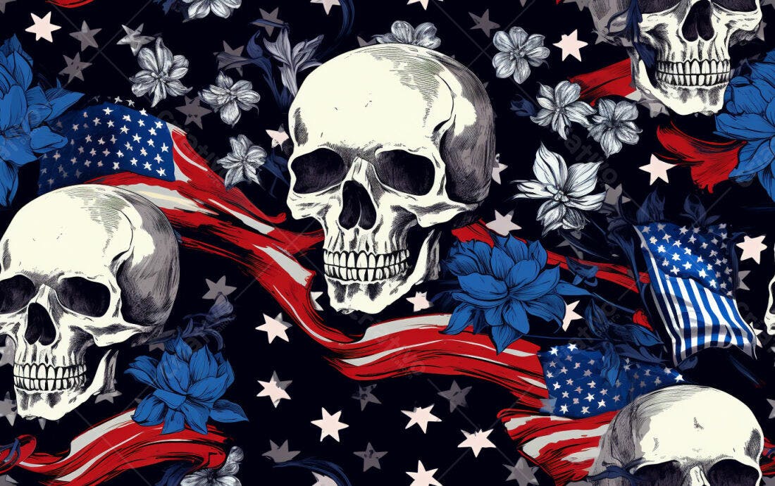 Textura caveiras e bandeiras americanas para fundo