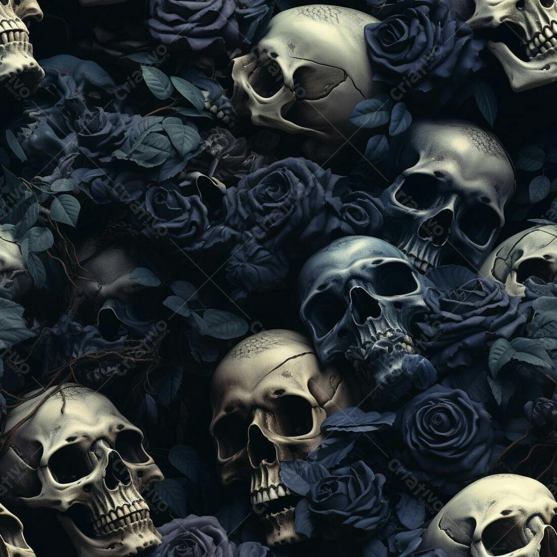 Textura Caveiras e Rosas para Fundo Gótico