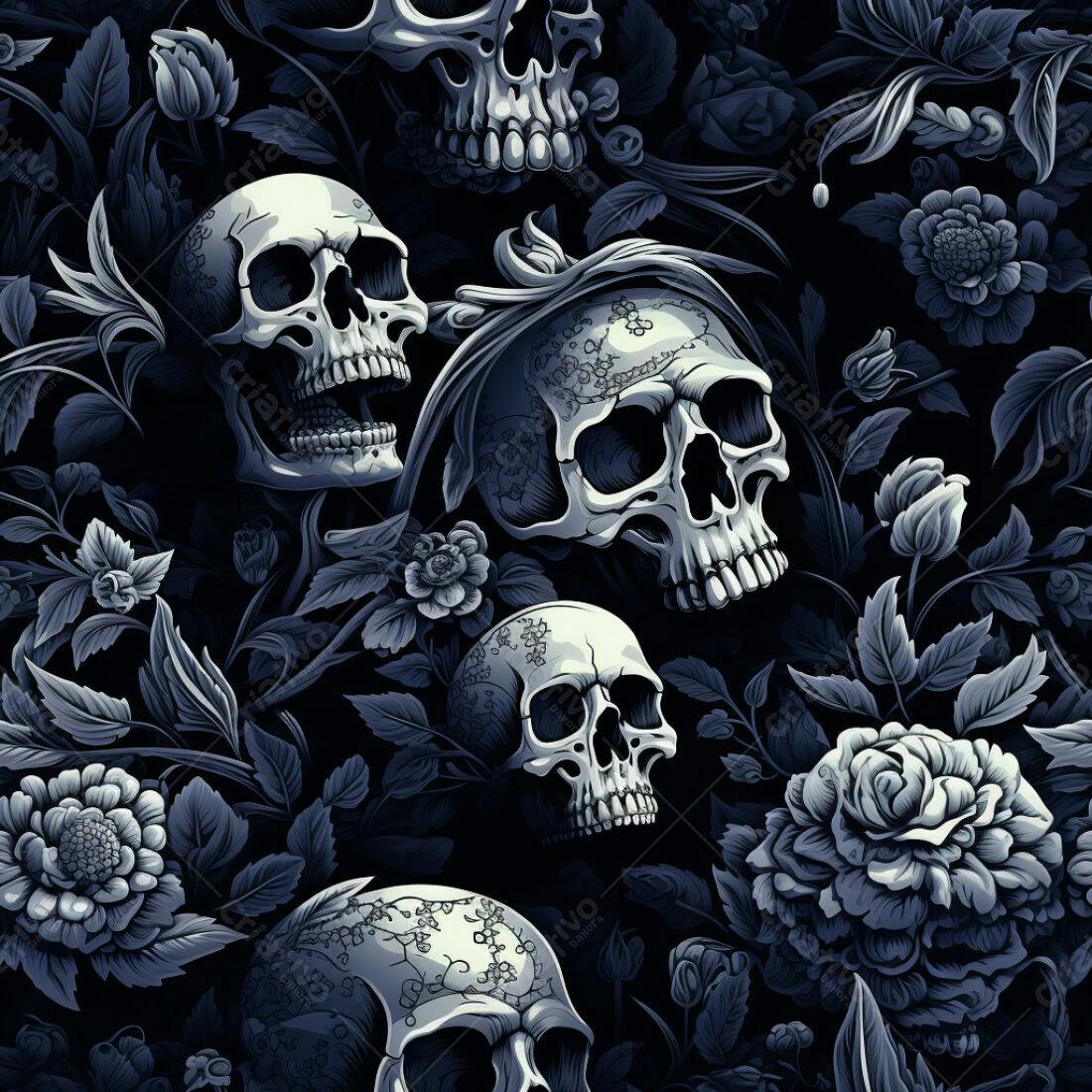 Textura caveiras e flores escuras para fundo gótico