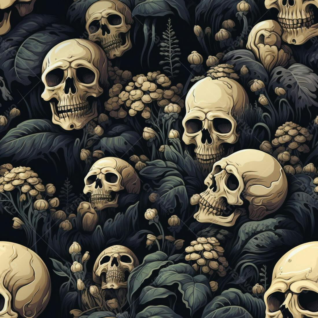 Textura Caveira e Flores para Fundo Escuro