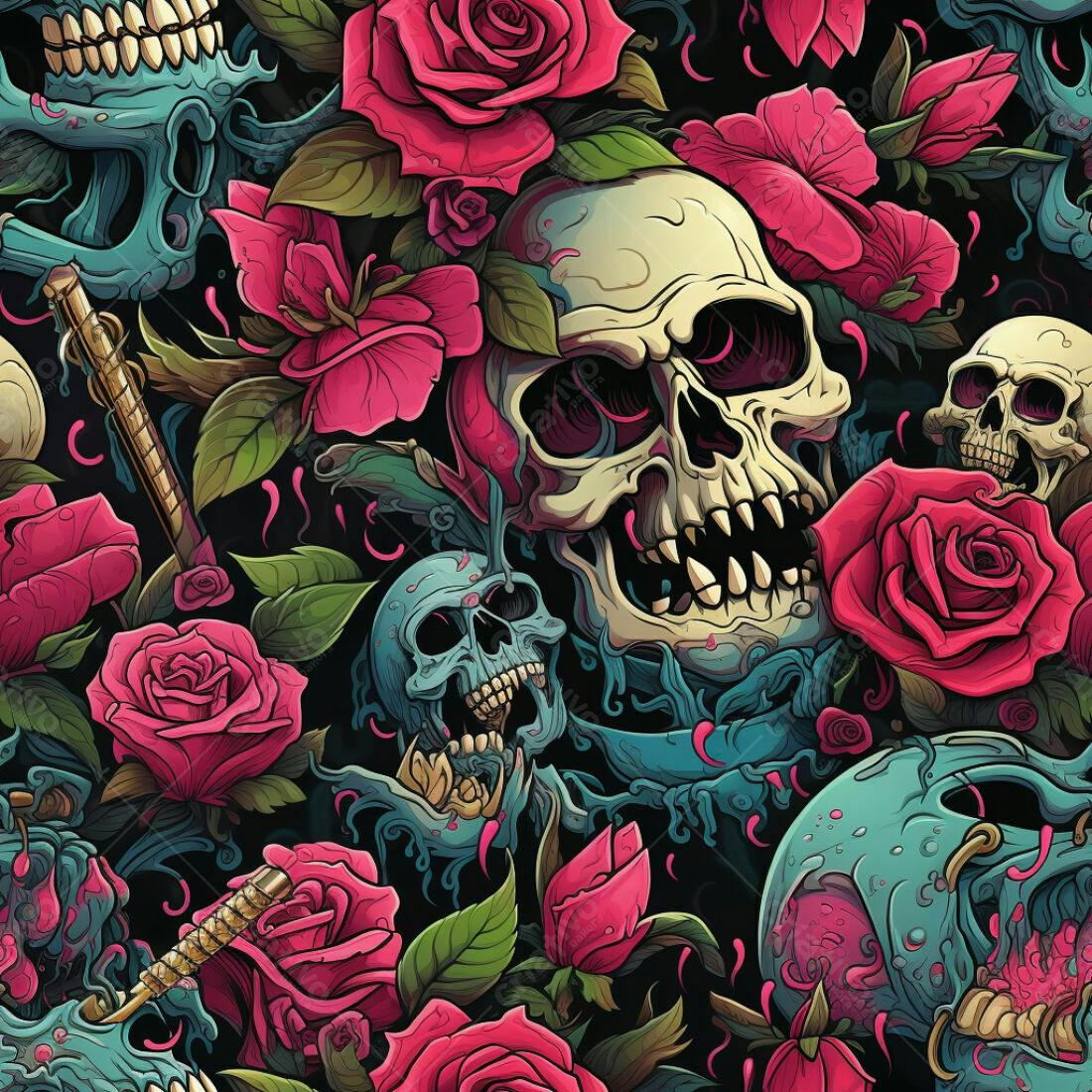 Textura caveiras e rosas para papel de parede