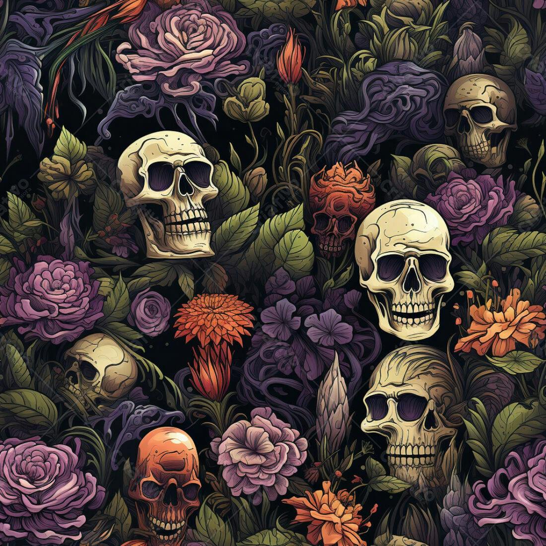 Textura caveira e flores para fundo escuro