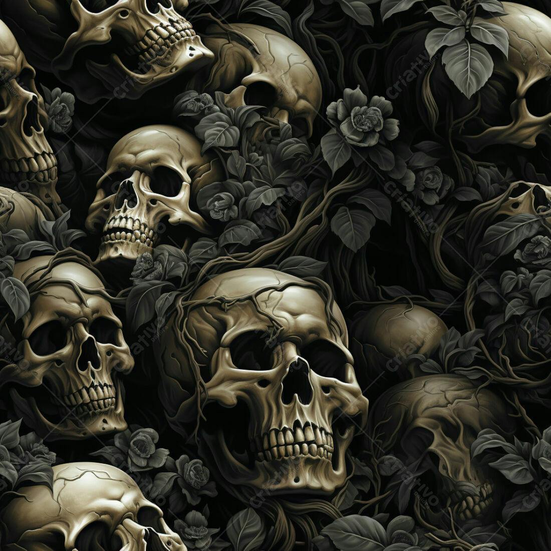 Textura caveiras e rosas para fundo sombrio