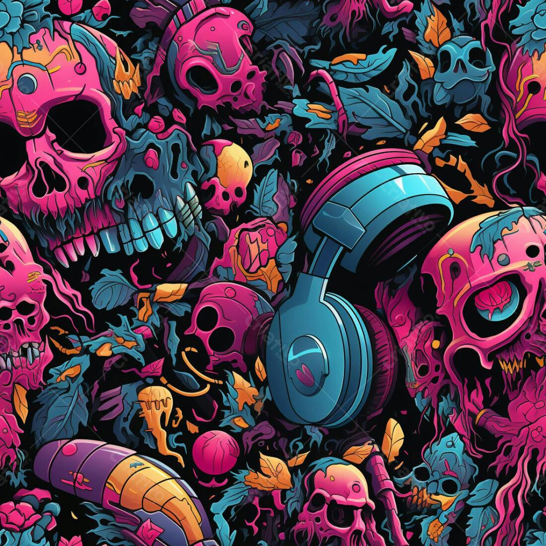 Textura Caveira Cyberpunk para Fundo de Jogo