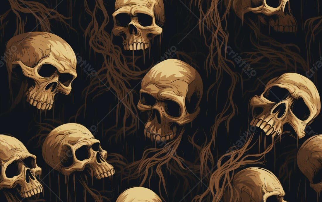 Textura Caveiras Enroladas em Raízes para Fundo
