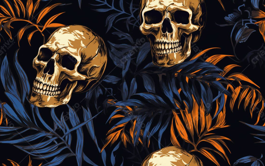 Textura caveiras tropicais para fundo escuro