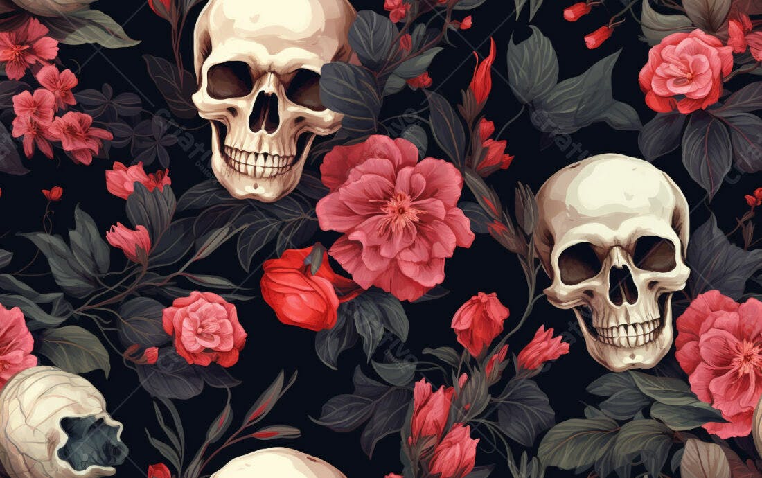 Textura caveiras e rosas para papel de parede