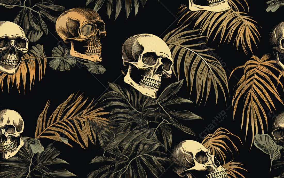 Textura caveiras tropicais para papel de parede