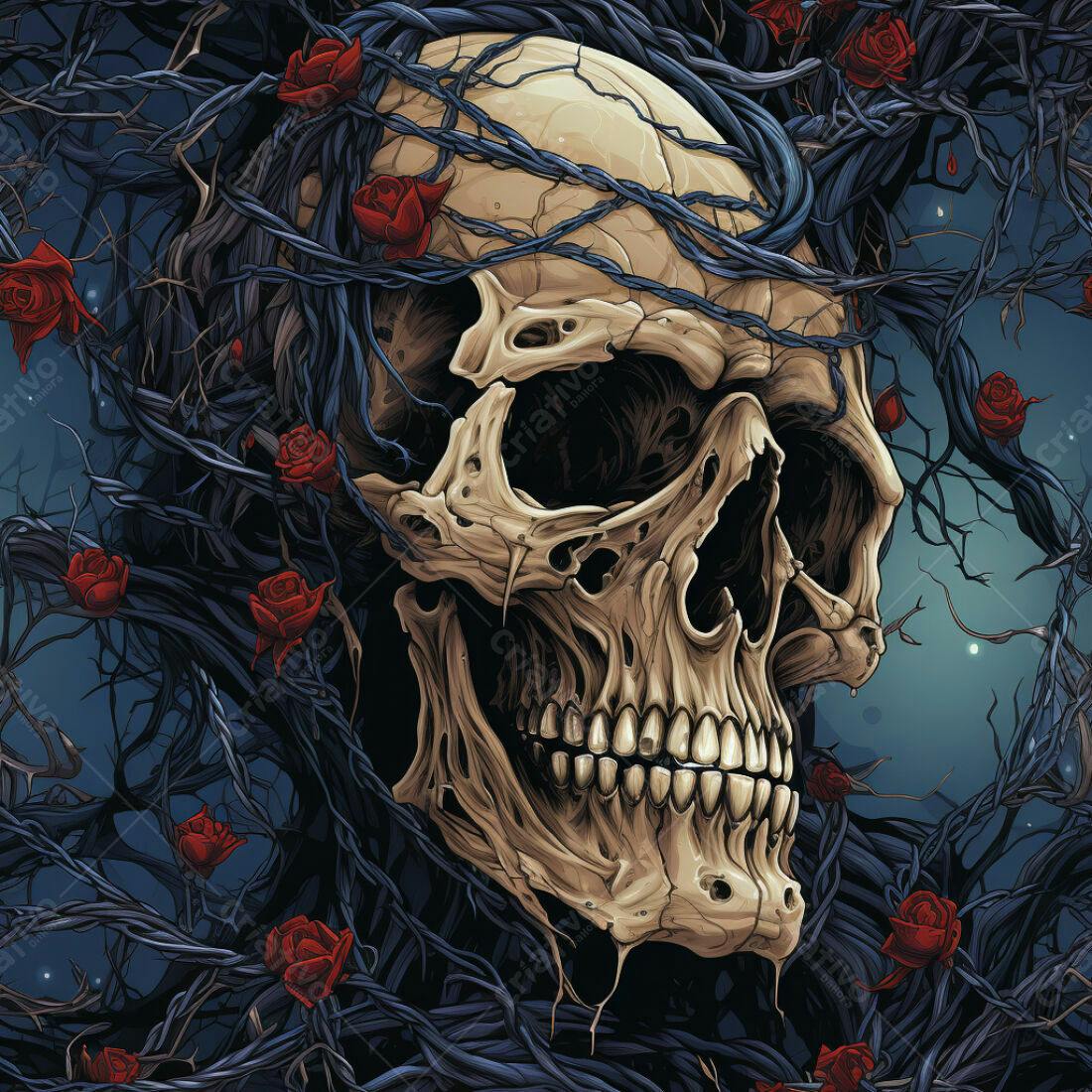 Textura Caveira com Rosas para Arte Gótica
