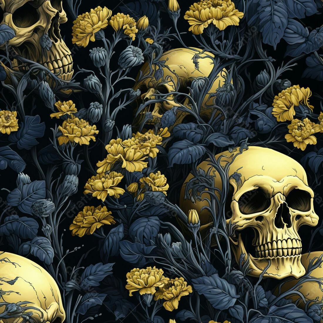 Textura Caveiras e Flores para fundo sombrio
