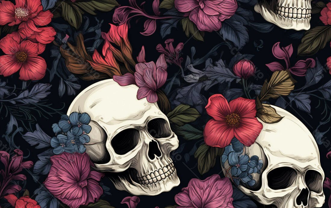 Textura caveira floral para fundo escuro