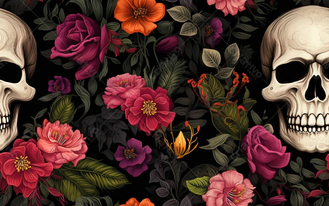 Textura floral caveira Dia dos Mortos para fundo
