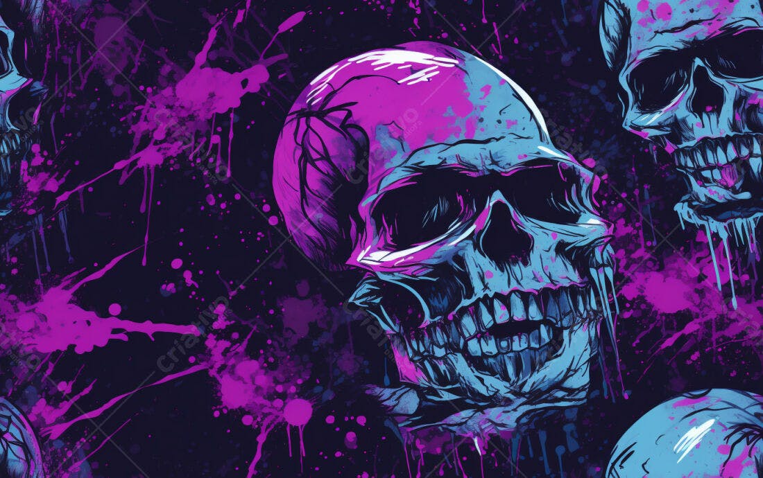 Textura caveiras neon para fundo sombrio